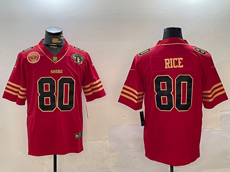 Men San Francisco 49ers 80 Rice Red Gold 2024 Nike Limited NFL Jersey style 12305